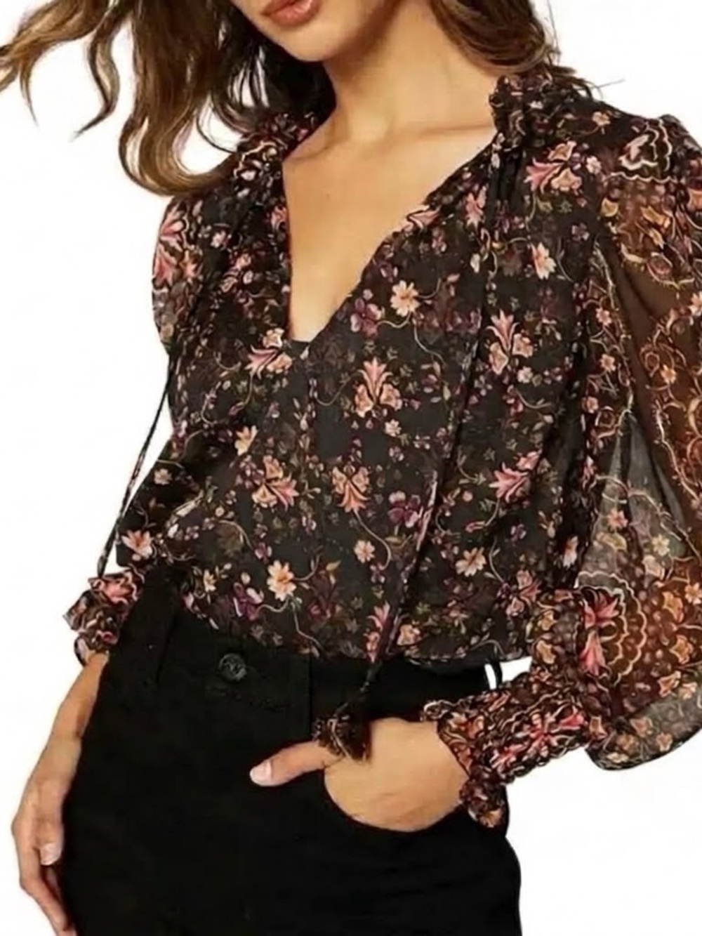 MISA Los Angeles $240 • 35” bust •  "Siena" Chiffon Top in a dark floral print